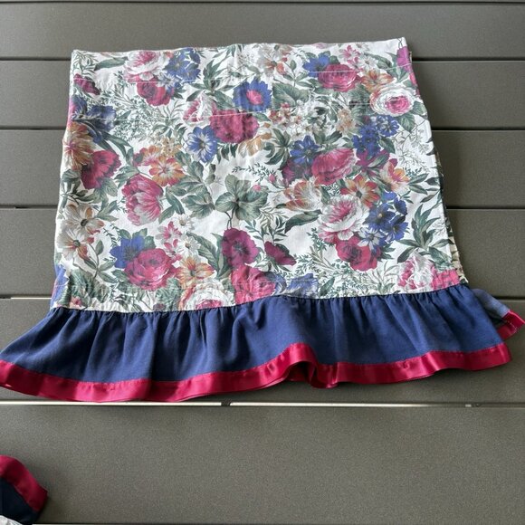 2 VTG 90s Window Valances Floral Ruffled Burgundy Navy Hunter Green 88”x22” - Picture 1 of 3